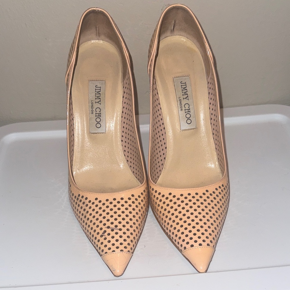 Jimmy Choo Perforated Nude Heels - Picture 2 of 16